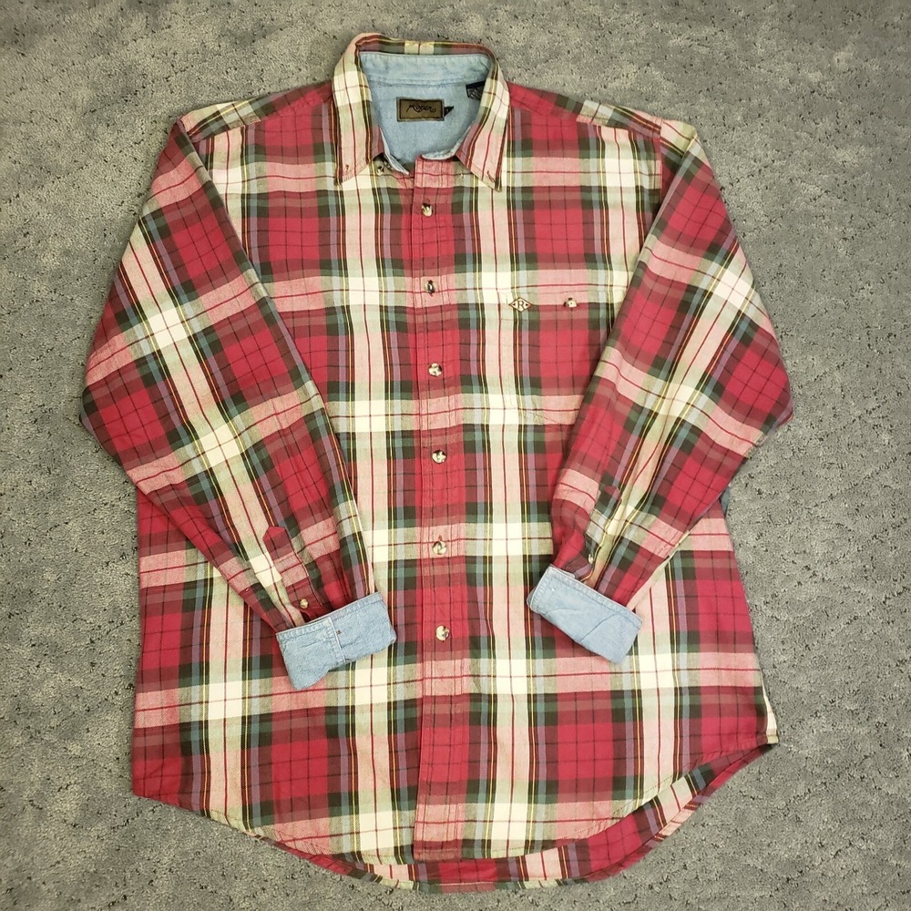 Roper Shirt Mens L Red‎ Flip Cuff Plaid Long Sleeve Soft Cotton Western Button